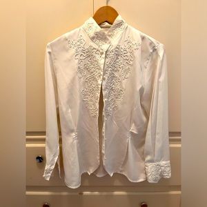 Unique Vintage Embroidered Blouse with Pearl Buttons